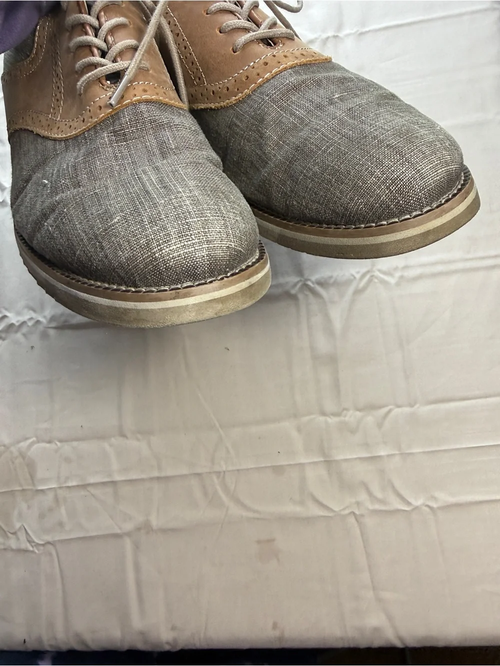 G.H. Bass & Co. Men's Gray Linen and Brown Leather Wingtip Oxfords
